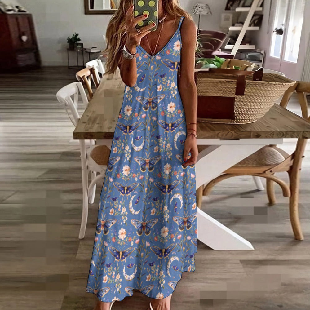Blue Celestial Moths & Moons Maxi Dress