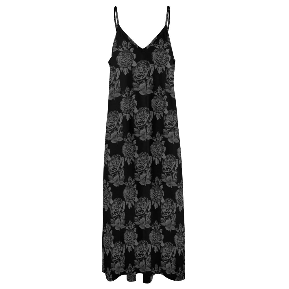 Gothic Black Roses Maxi Dress