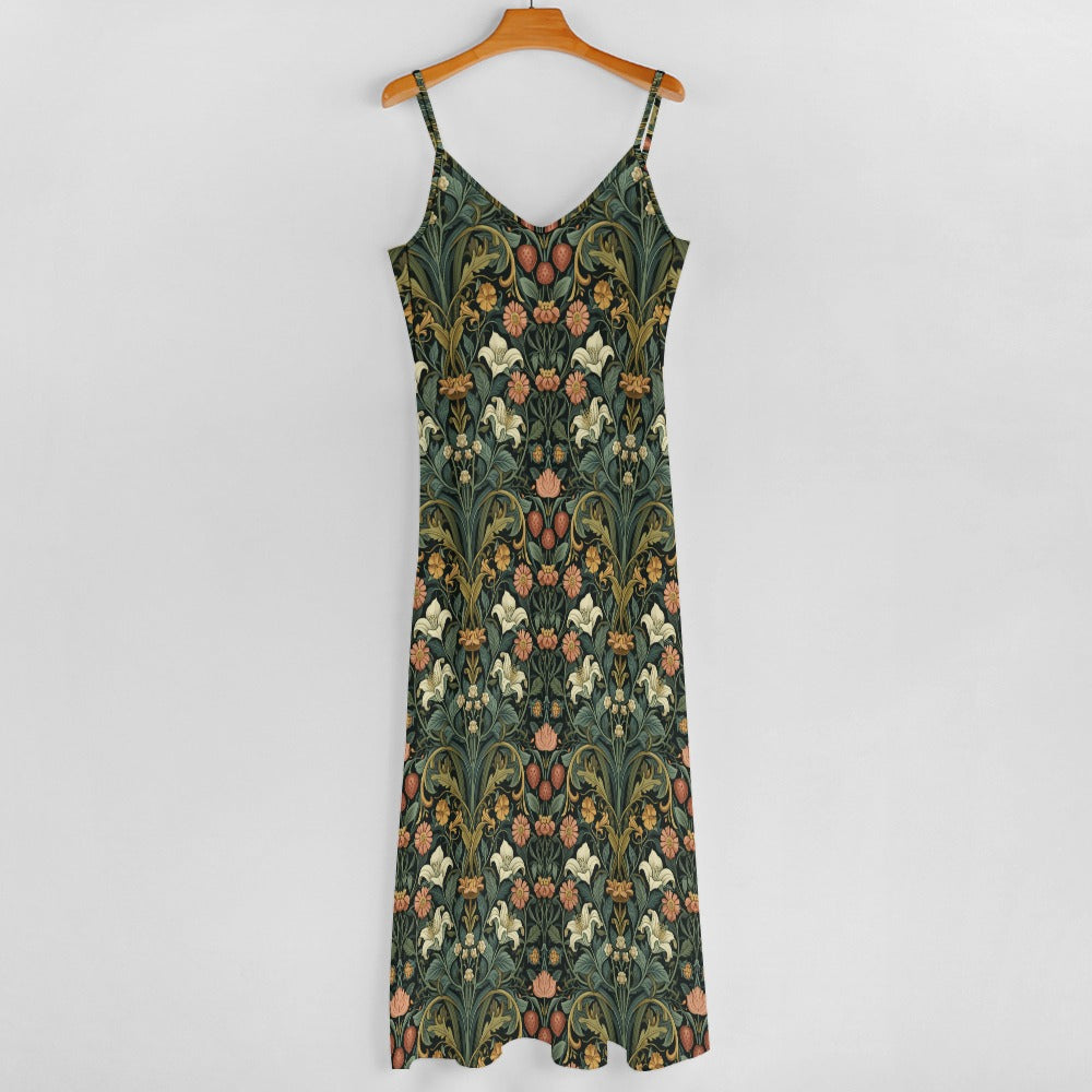 Boho Floral Lilies Strawberries Maxi Dress