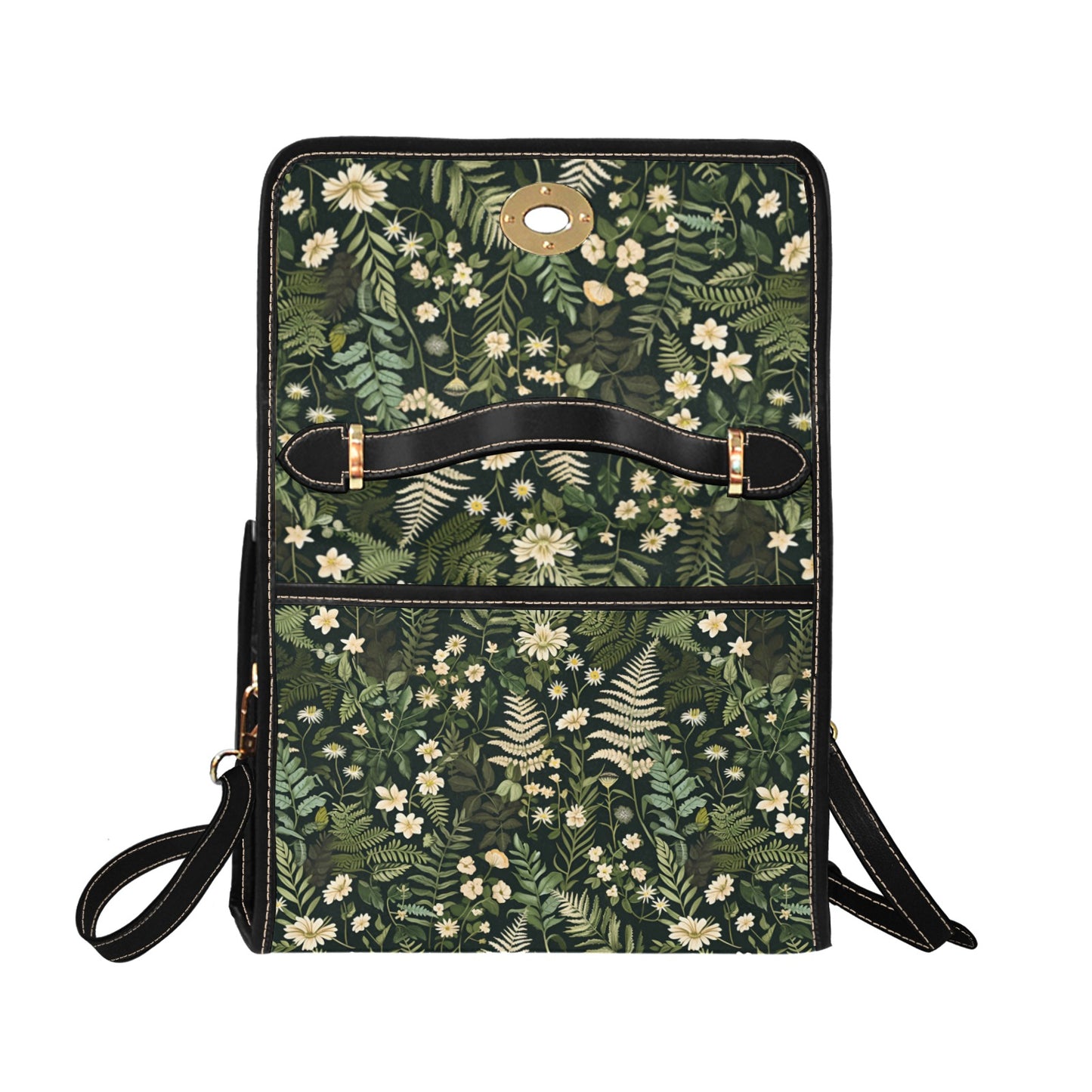 Boho Dark Forest Ferns Flowers Satchel Bag