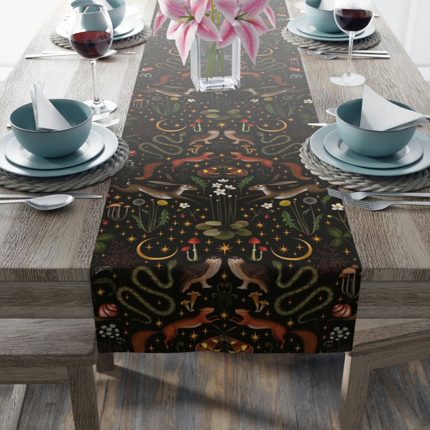 Dark Cottagecore Fairy Forest Table Runner