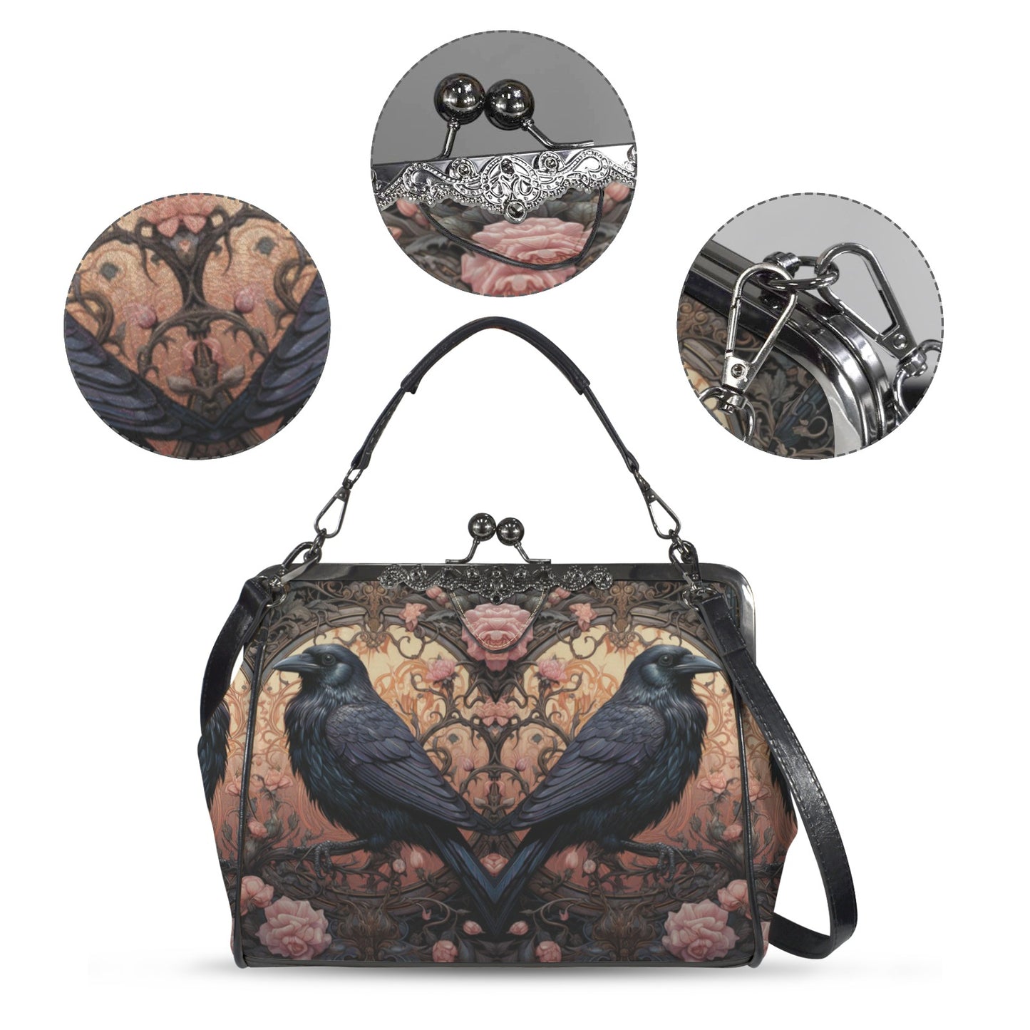Gothic Ravens & Roses Kisslock Handbag