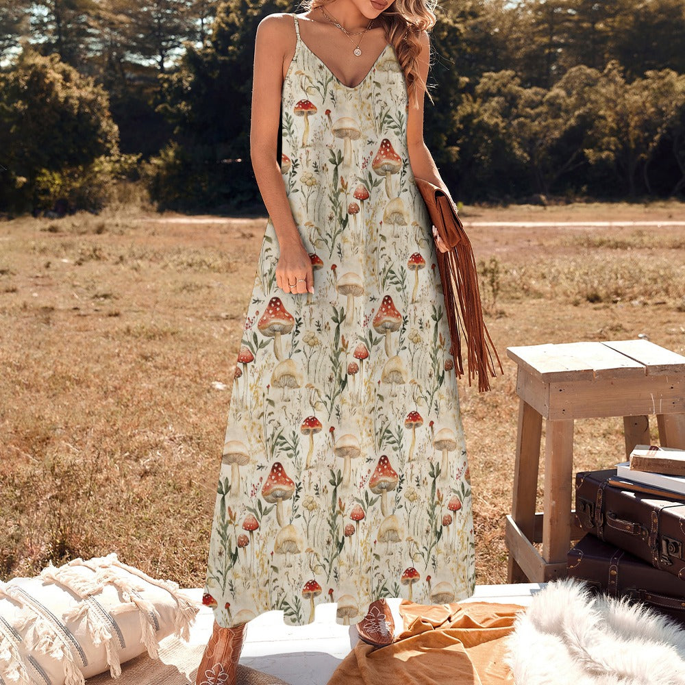 Cottagecore Mushrooms Maxi Dress