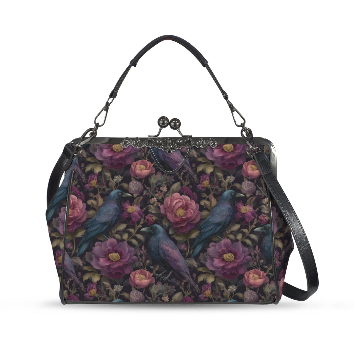 Ravens and Purple Flowers Kisslock Purse