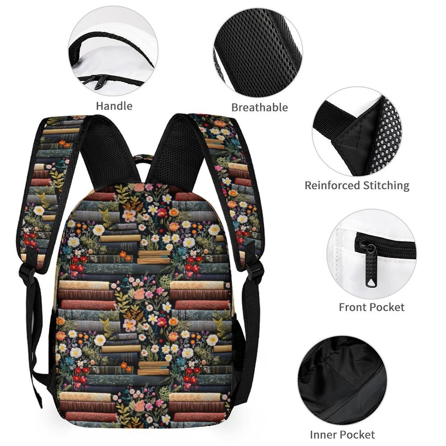 Books & Flowers Backpack Lunchbag School Set