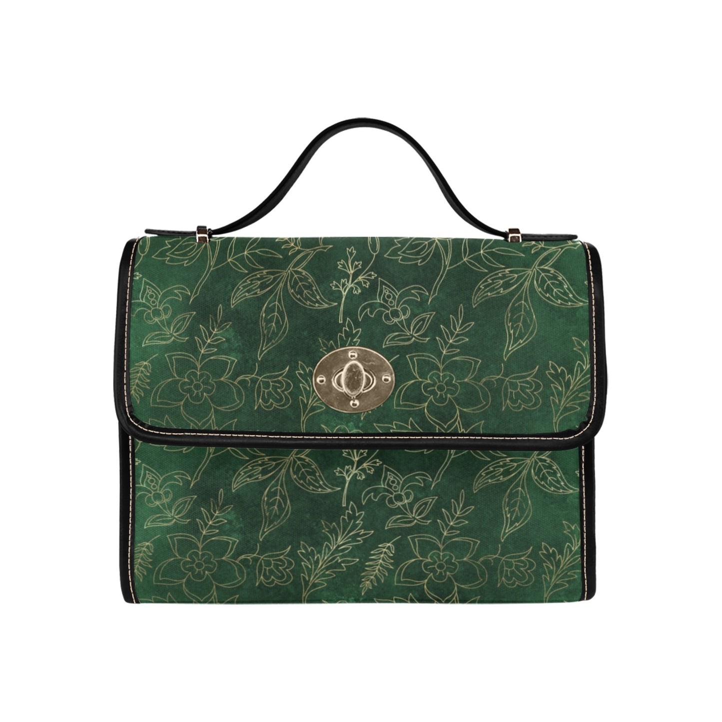 Emerald Green and Faux Gold Botanical Satchel