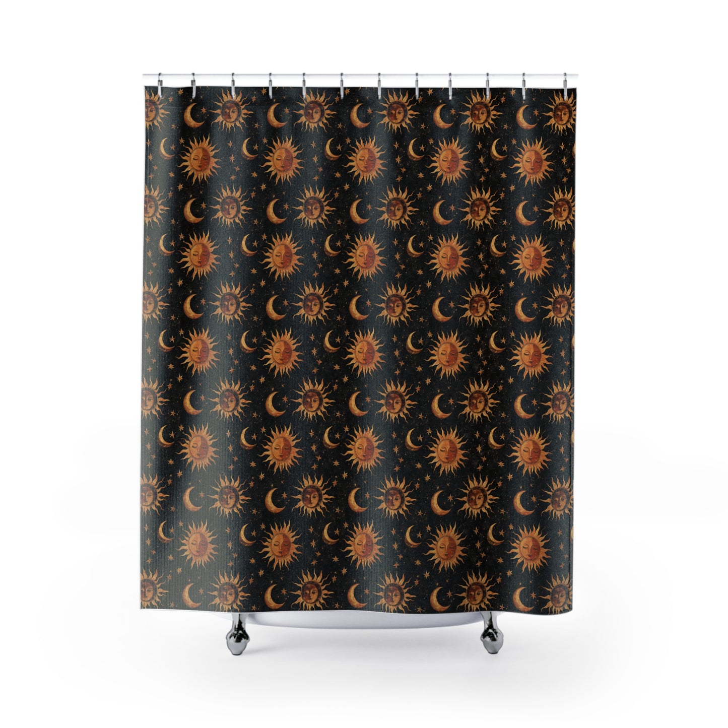 Boho Whimsigoth Medieval Suns Moons Shower Curtain & Bath Mat Set