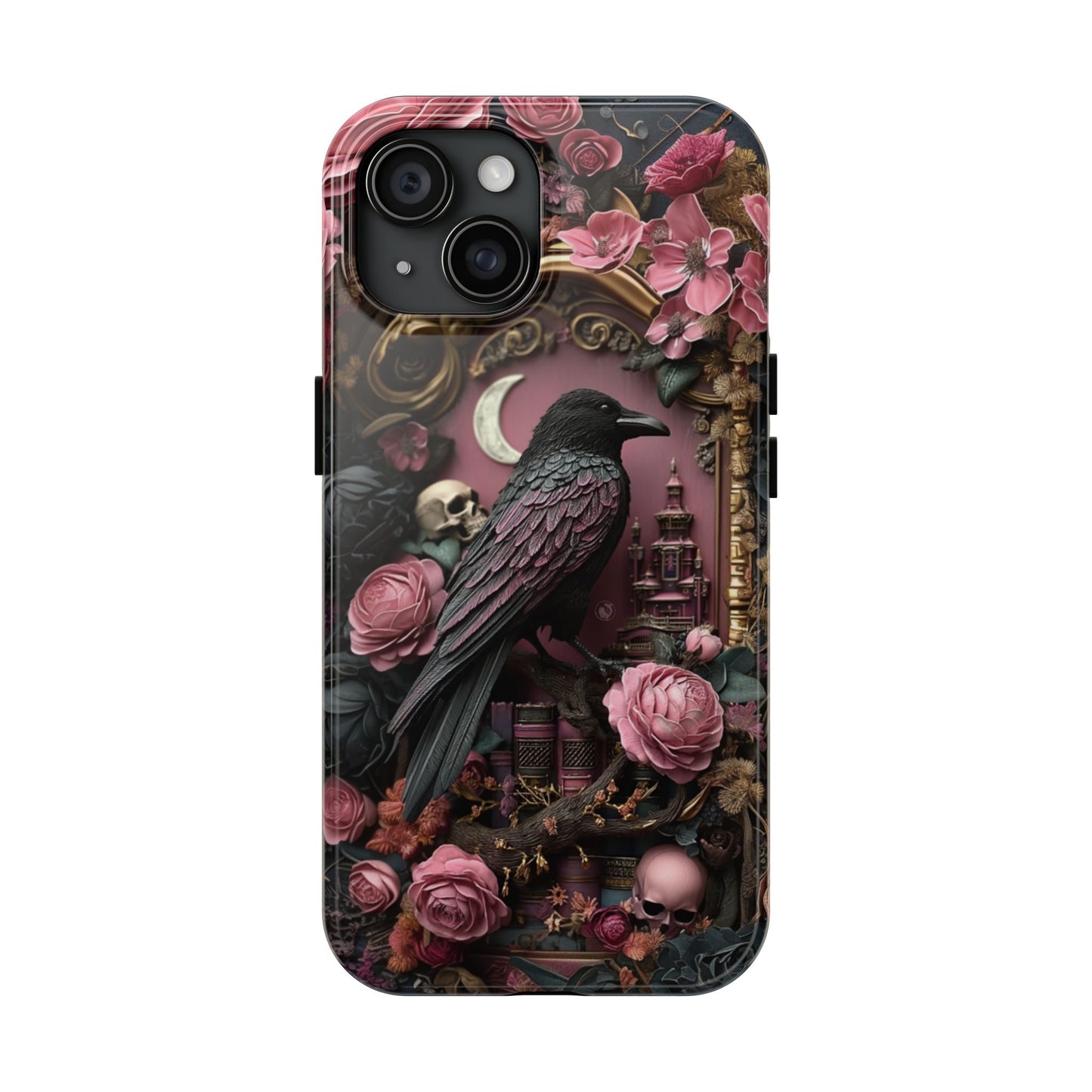 Gothic 3D effect Raven Floral Phone Case