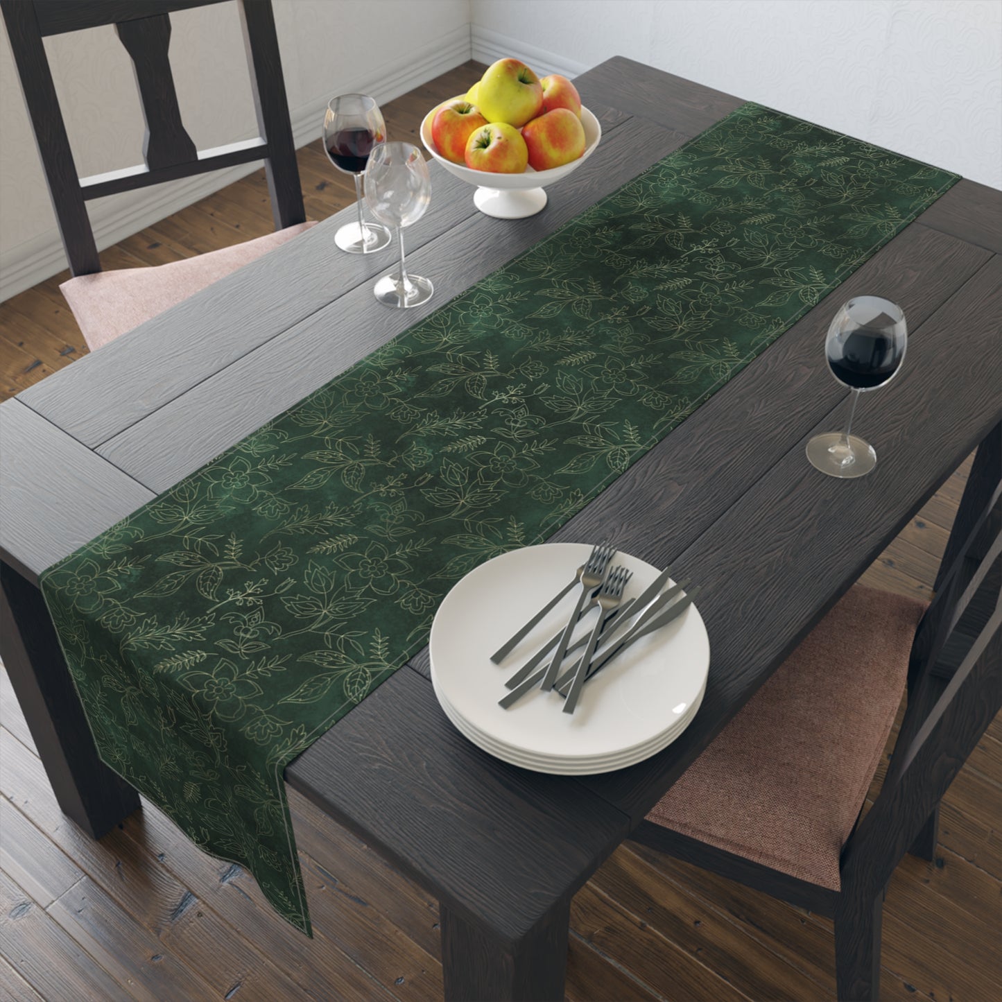 Green & Gold Absinthe Floral Table Runner