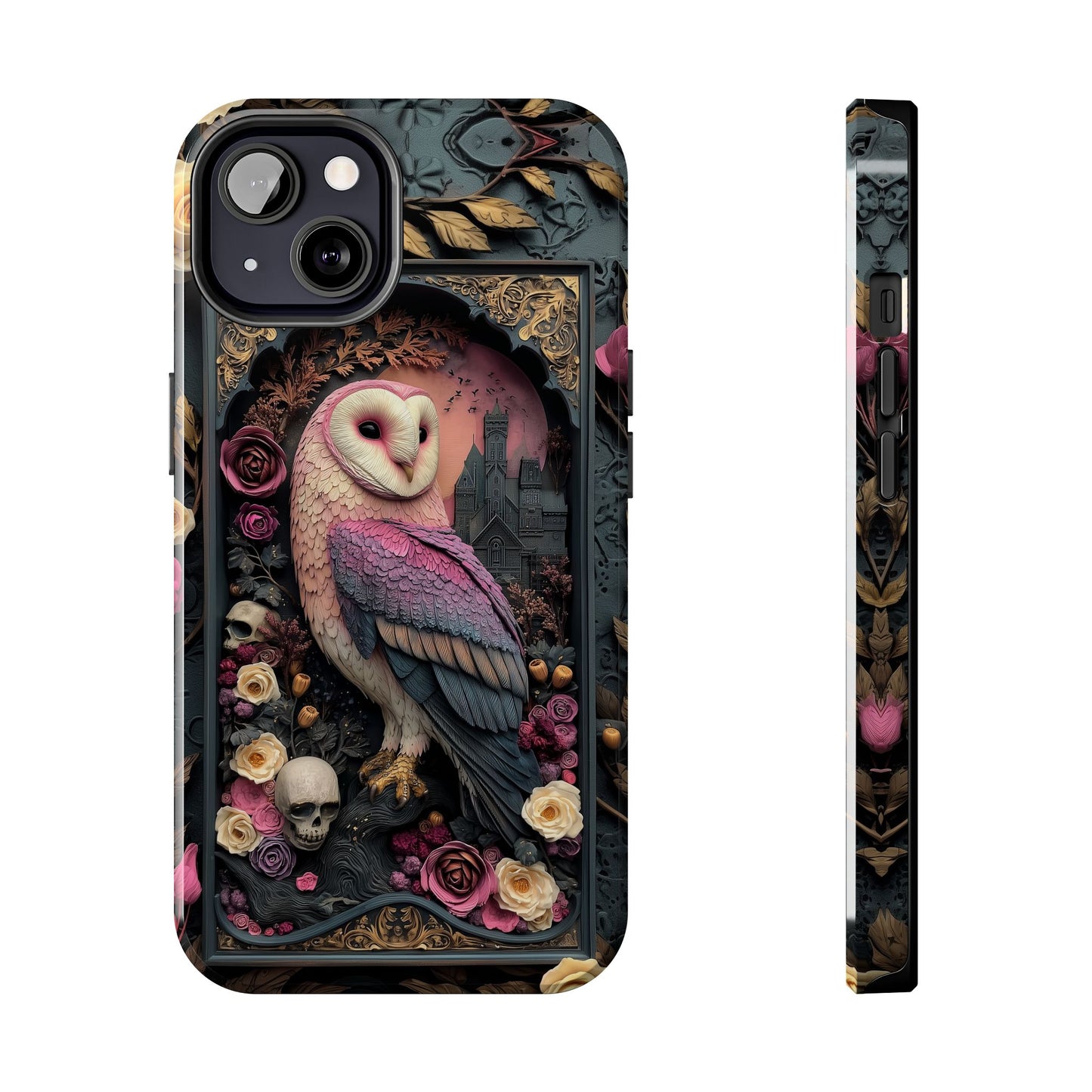 Gothic Owl Tough Phone Case - Unique Floral Design
