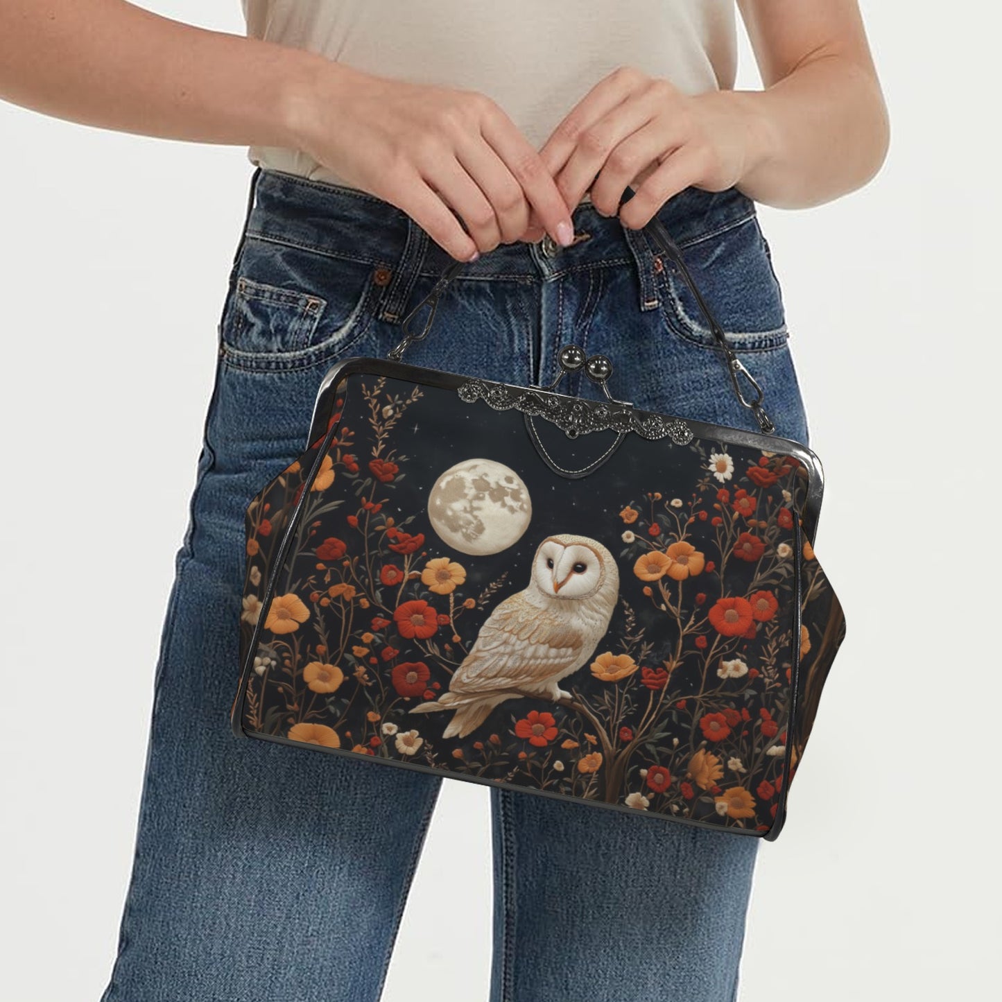 Owl and Flowers Kisslock Handbag