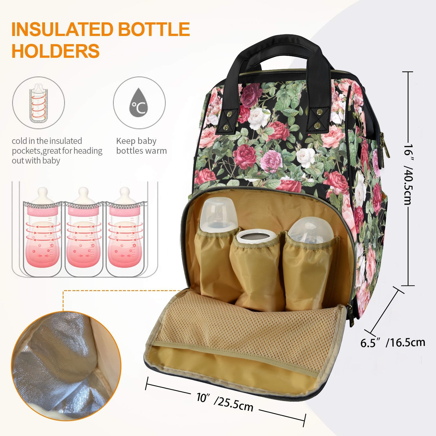 Cottagecore Pink Vintage Roses Diaper Bag Backpack
