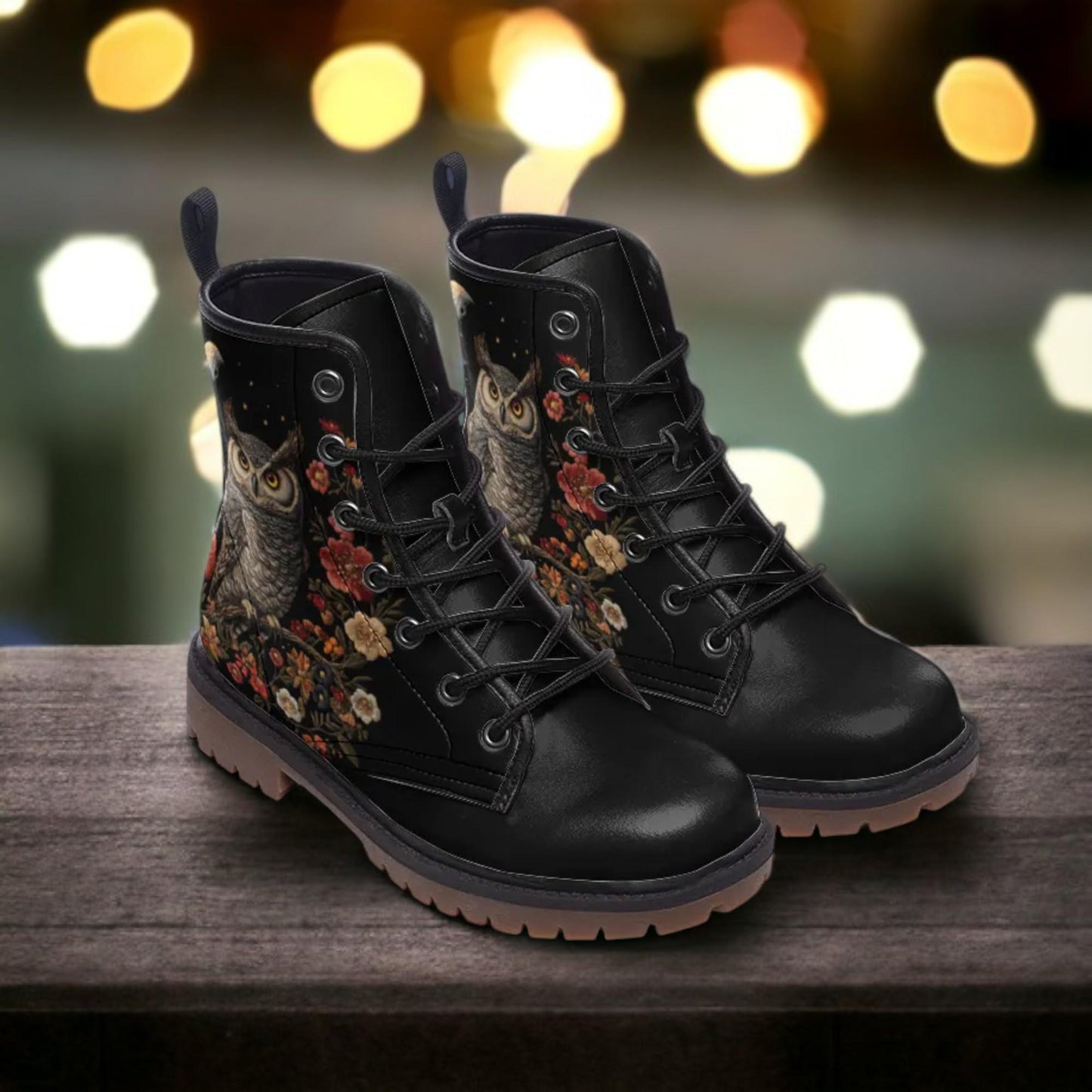 Horned Owl and Flowers Boots