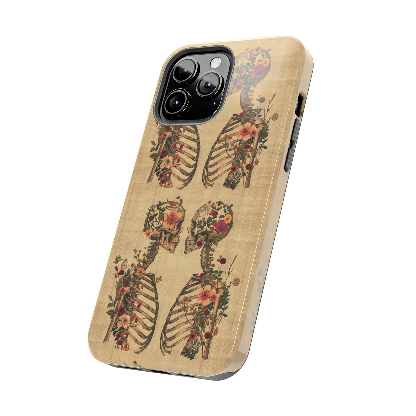 Floral Skeleton Tough Phone Cases, Unique Halloween Accessories, Stylish Gift for Graphic Lovers, Durable and Protective, Boho Chic Design