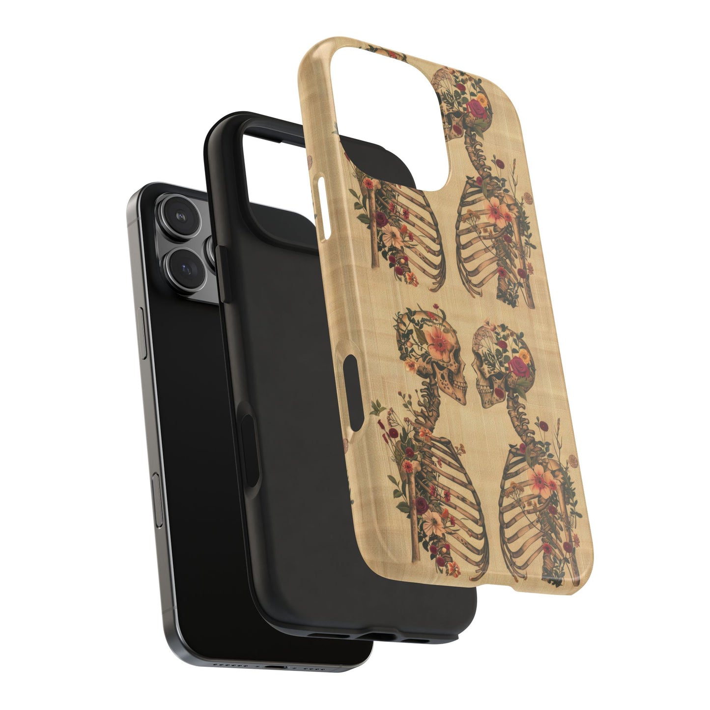 Floral Skeleton Tough Phone Cases, Unique Halloween Accessories, Stylish Gift for Graphic Lovers, Durable and Protective, Boho Chic Design