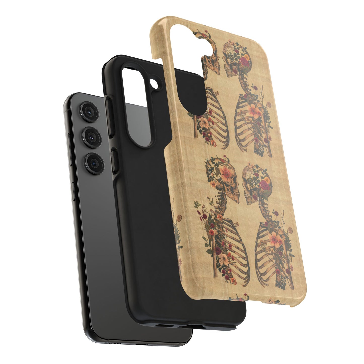 Floral Skeleton Tough Phone Cases, Unique Halloween Accessories, Stylish Gift for Graphic Lovers, Durable and Protective, Boho Chic Design