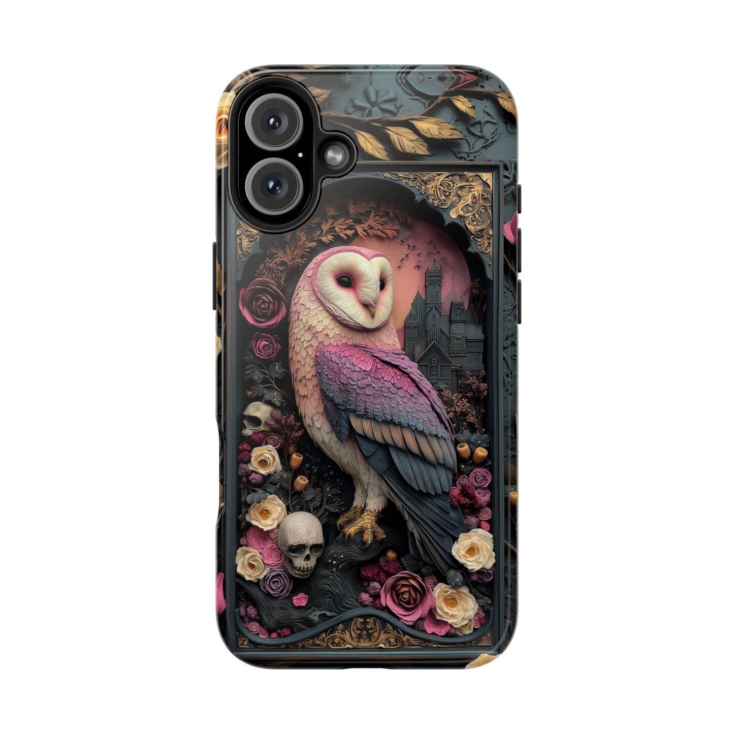Gothic Owl Tough Phone Case - Unique Floral Design