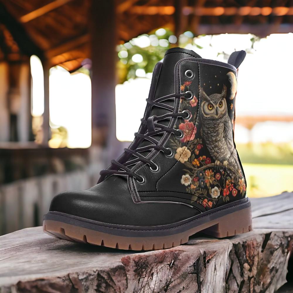 Horned Owl and Flowers Boots