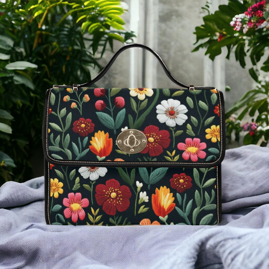 Boho FAUX-Embroidery Folk  Garden Satchel Bag