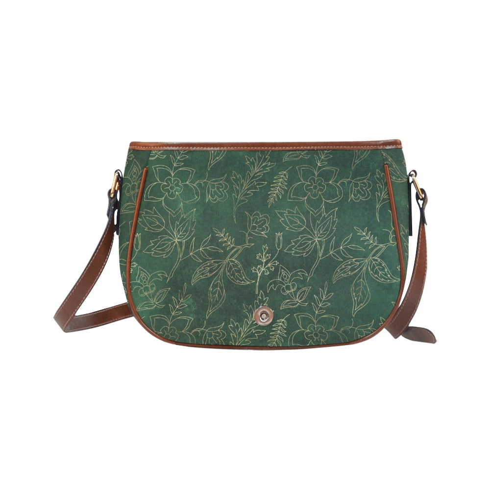 Green Gold Floral Saddle Bag Purse
