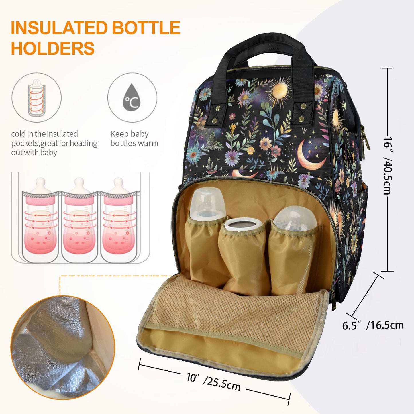 Fairy Night Garden Flowers & Moons Diaper Backpack