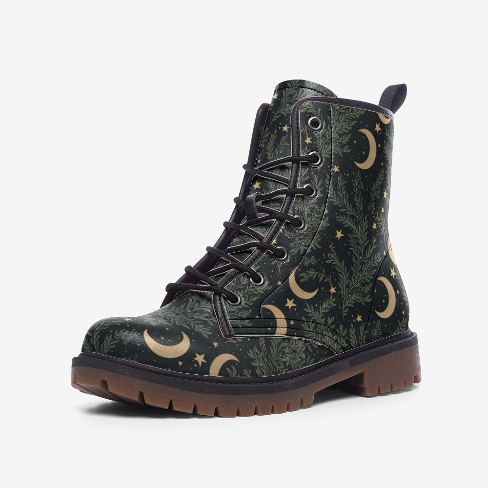 Forest Witch Moon Vegan Leather Combat Boots