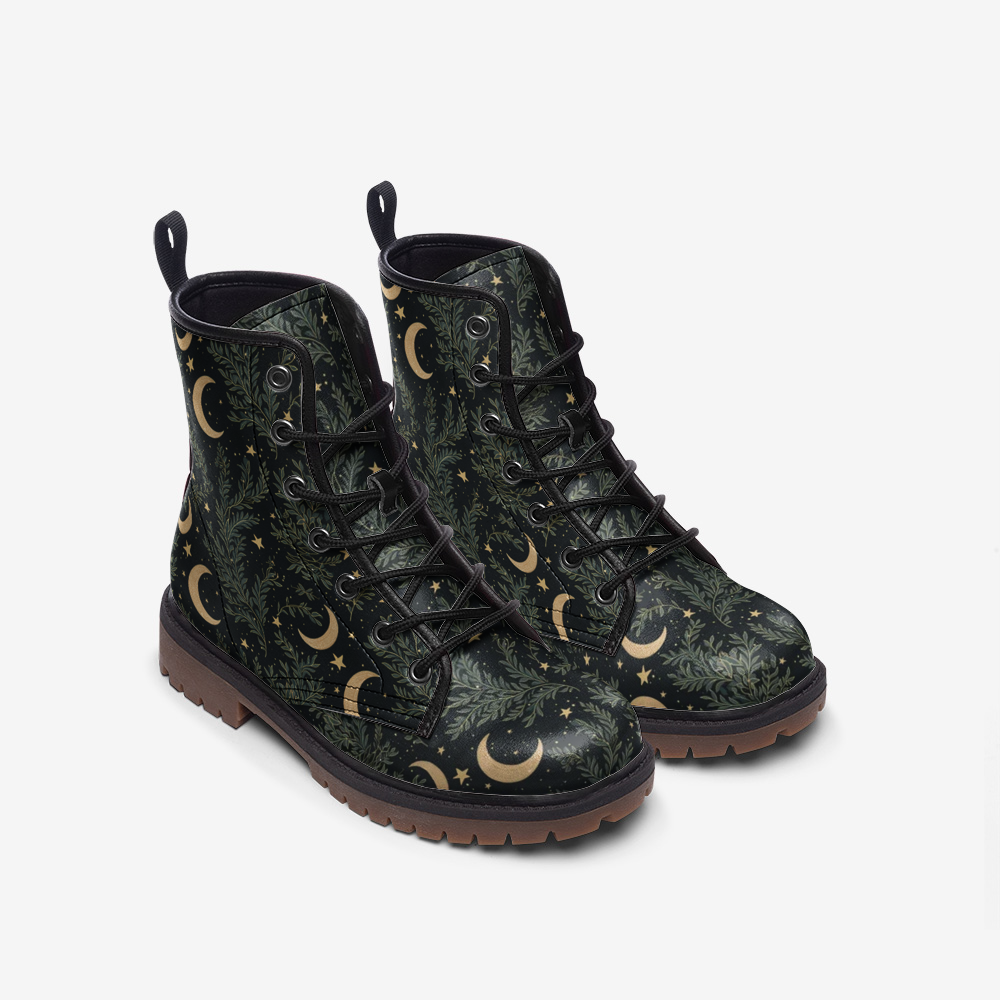 Forest Witch Moon Vegan Leather Combat Boots