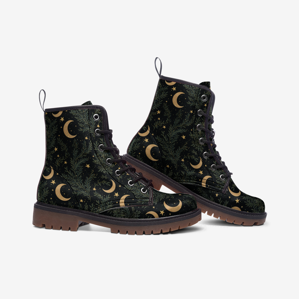 Forest Witch Moon Vegan Leather Combat Boots