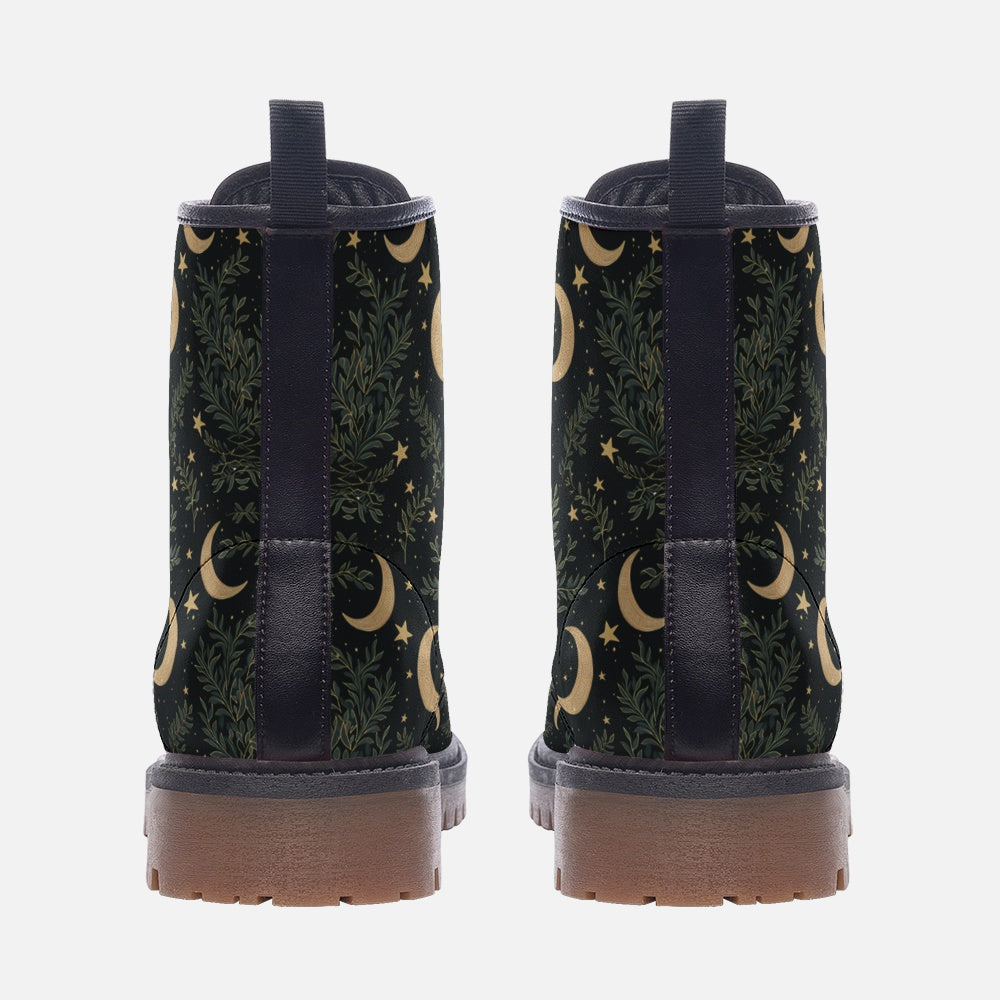 Forest Witch Moon Vegan Leather Combat Boots