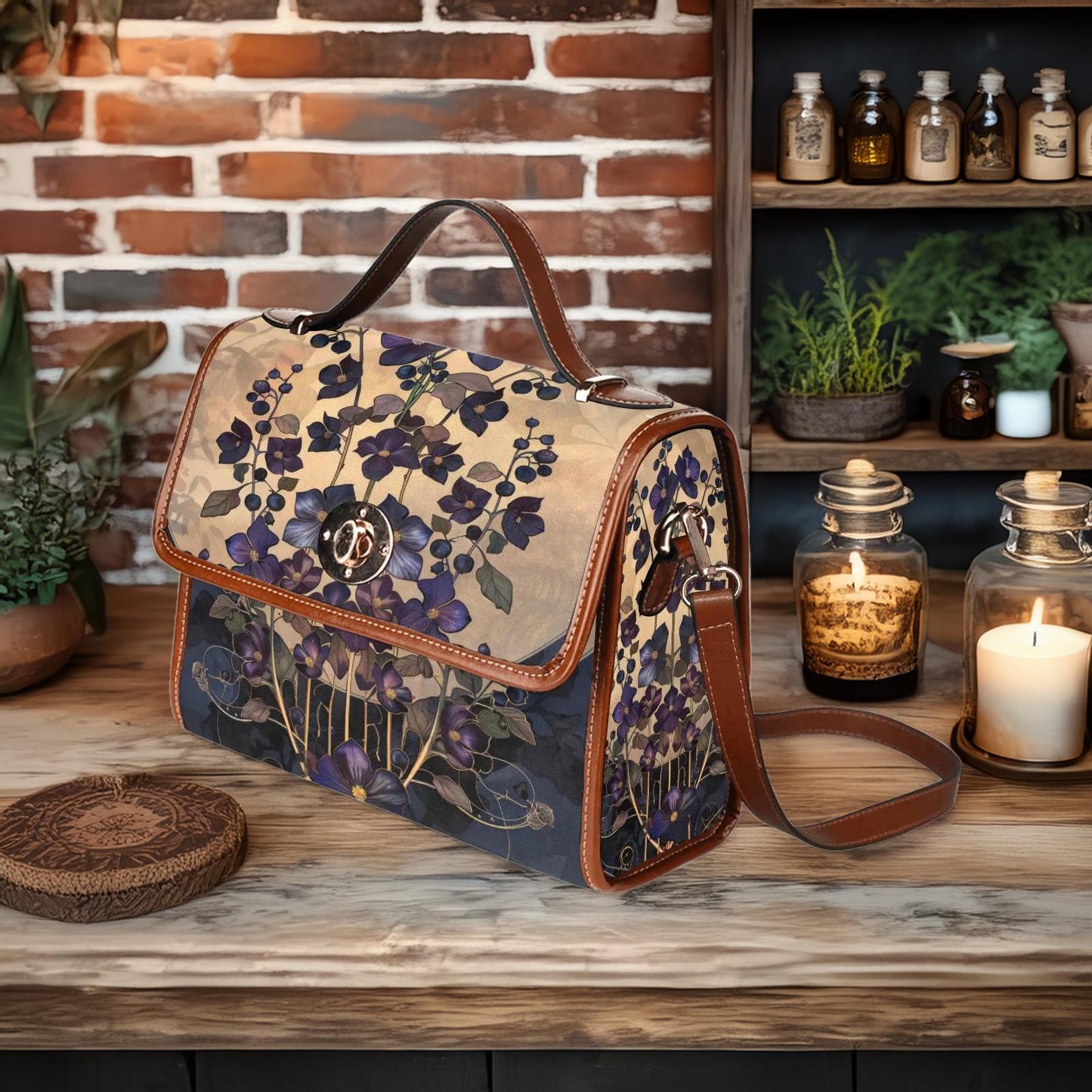 Boho Art Nouveau Nightshade Floral Satchel
