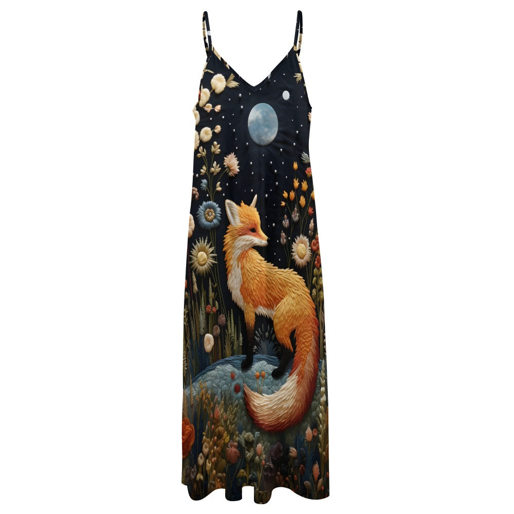 Dark Cottagecore Fox & Flowers Maxi Dress