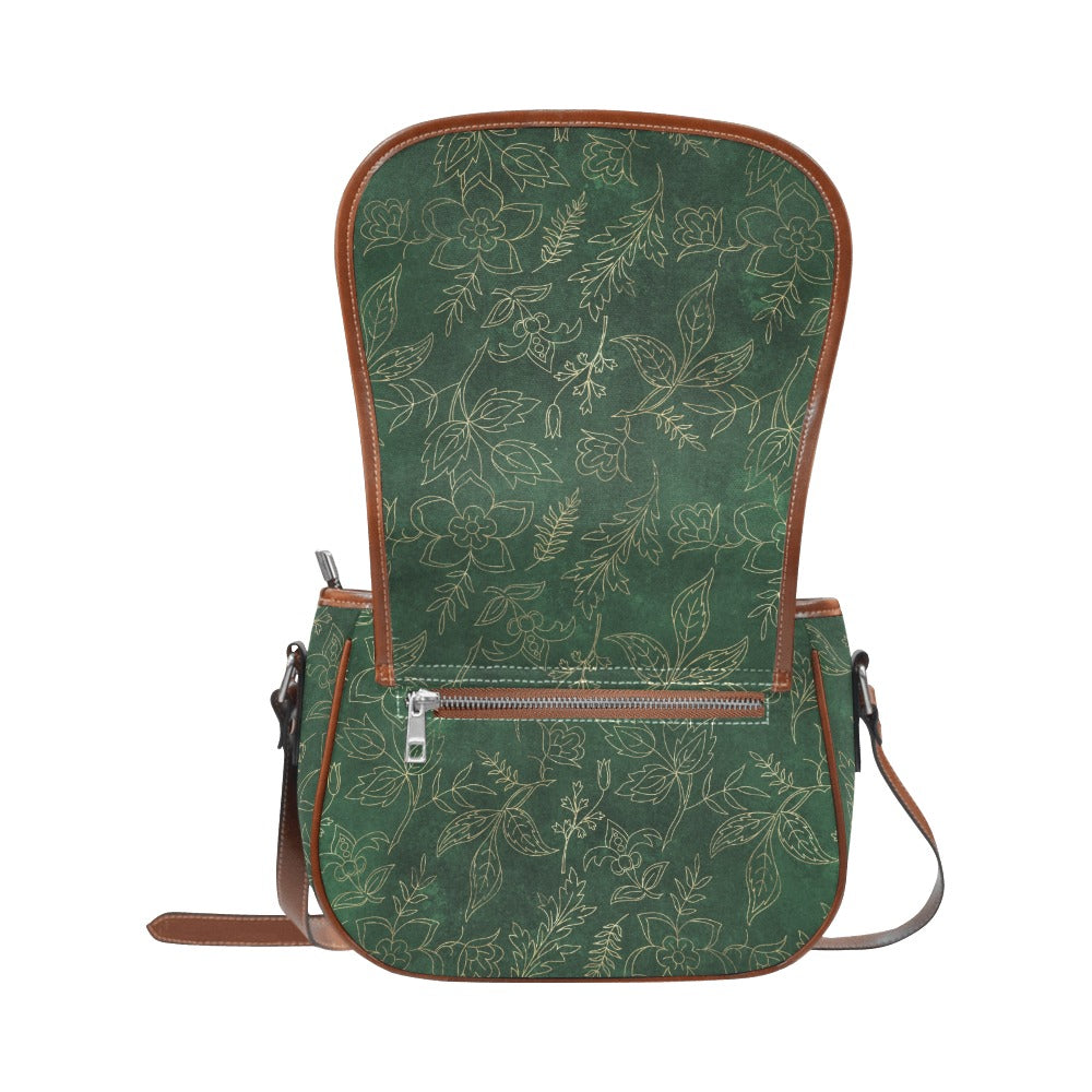 Green Gold Floral Saddle Bag Purse
