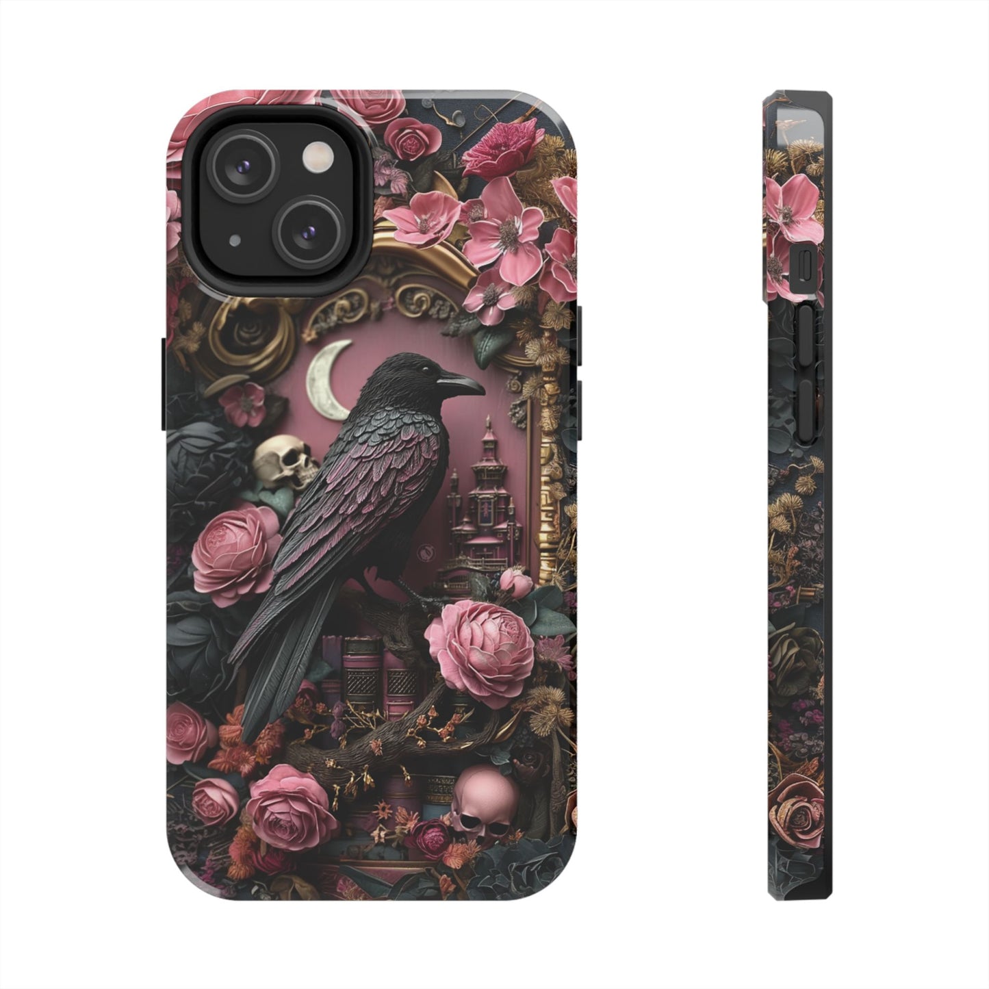 Gothic 3D effect Raven Floral Phone Case