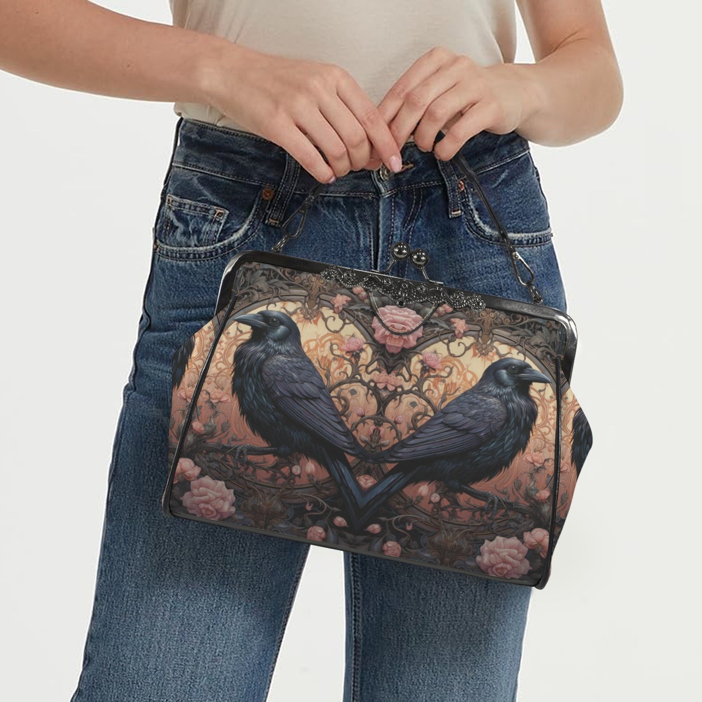 Gothic Ravens & Roses Kisslock Handbag