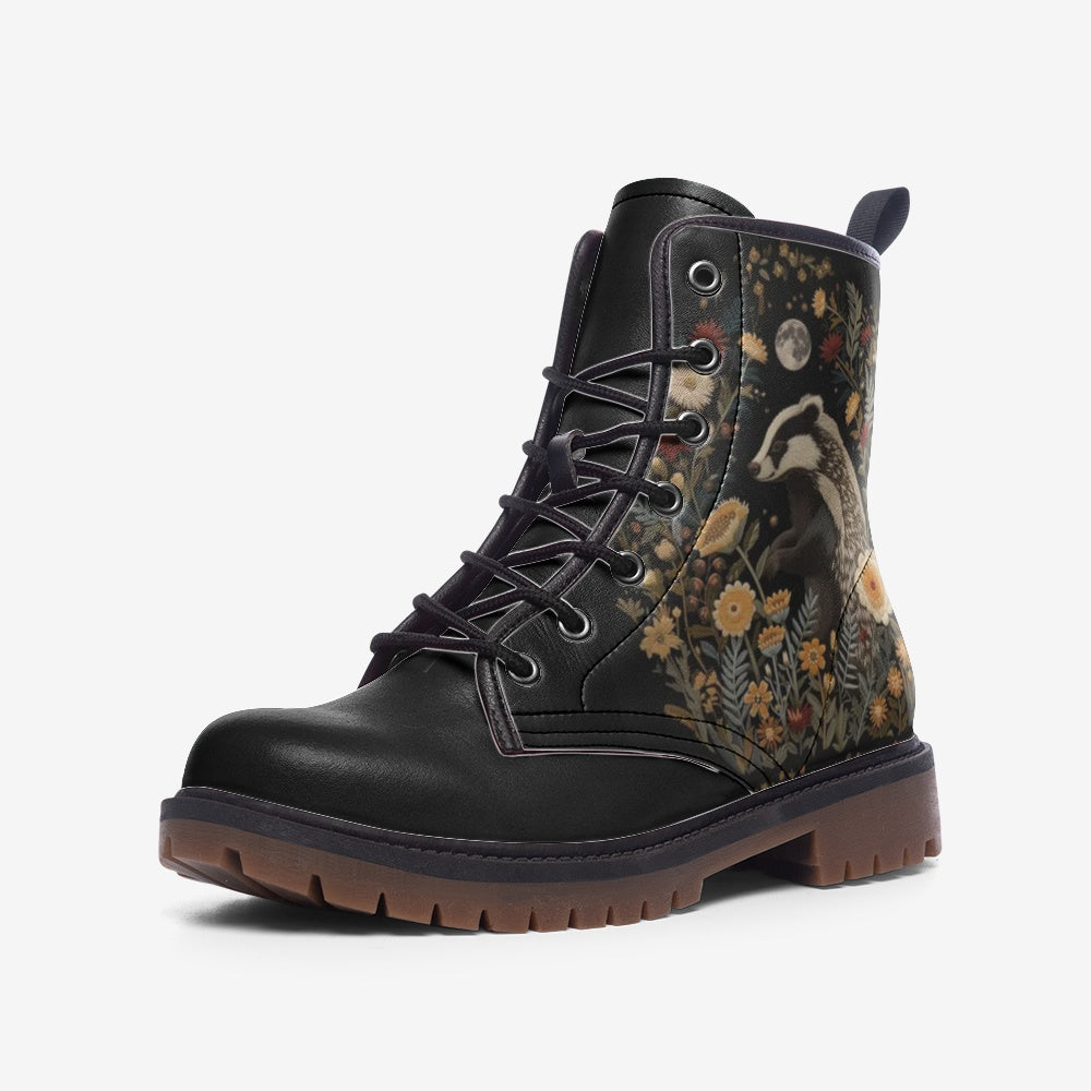 Faux-embroidery Badger & Moon Vegan Boots