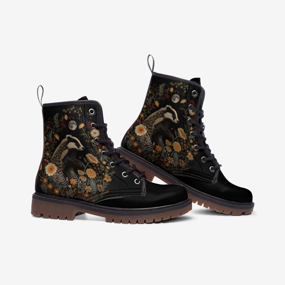 Faux-embroidery Badger & Moon Vegan Boots