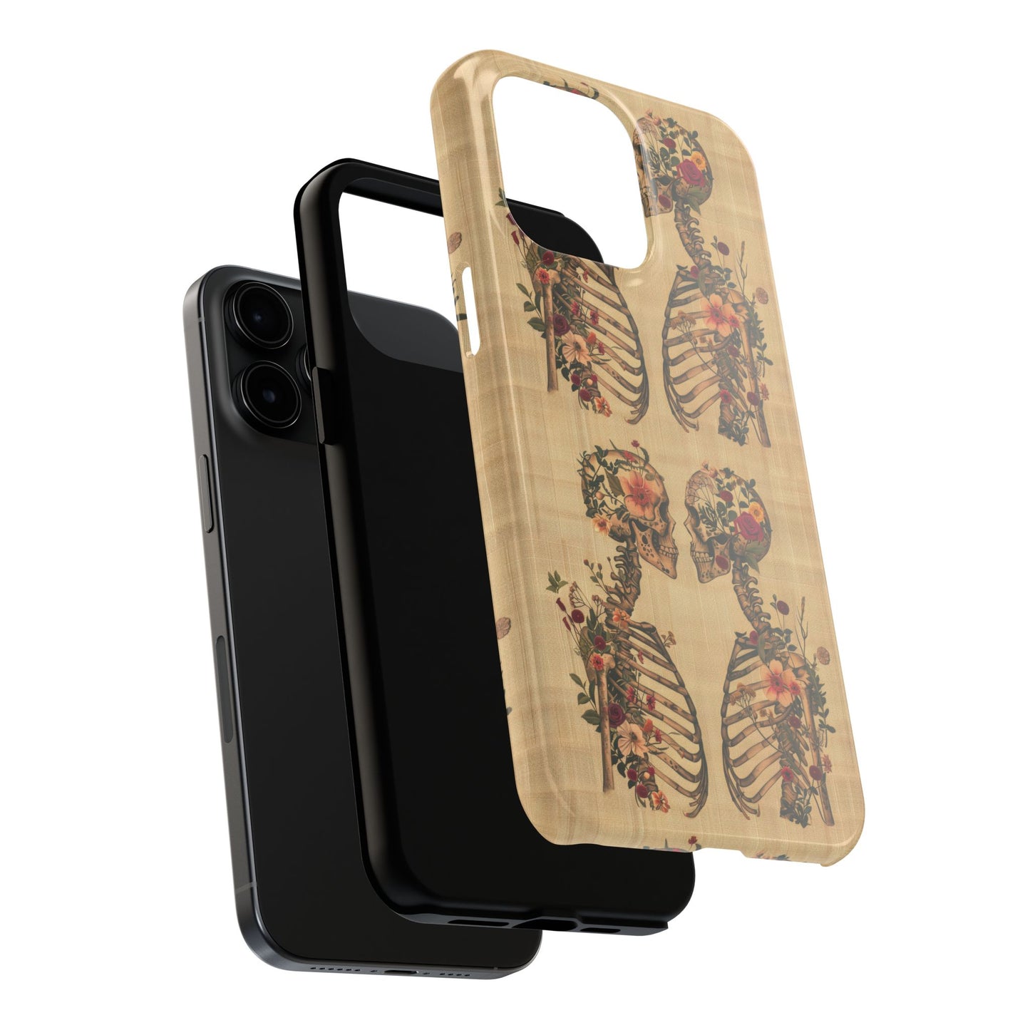 Floral Skeleton Tough Phone Cases, Unique Halloween Accessories, Stylish Gift for Graphic Lovers, Durable and Protective, Boho Chic Design