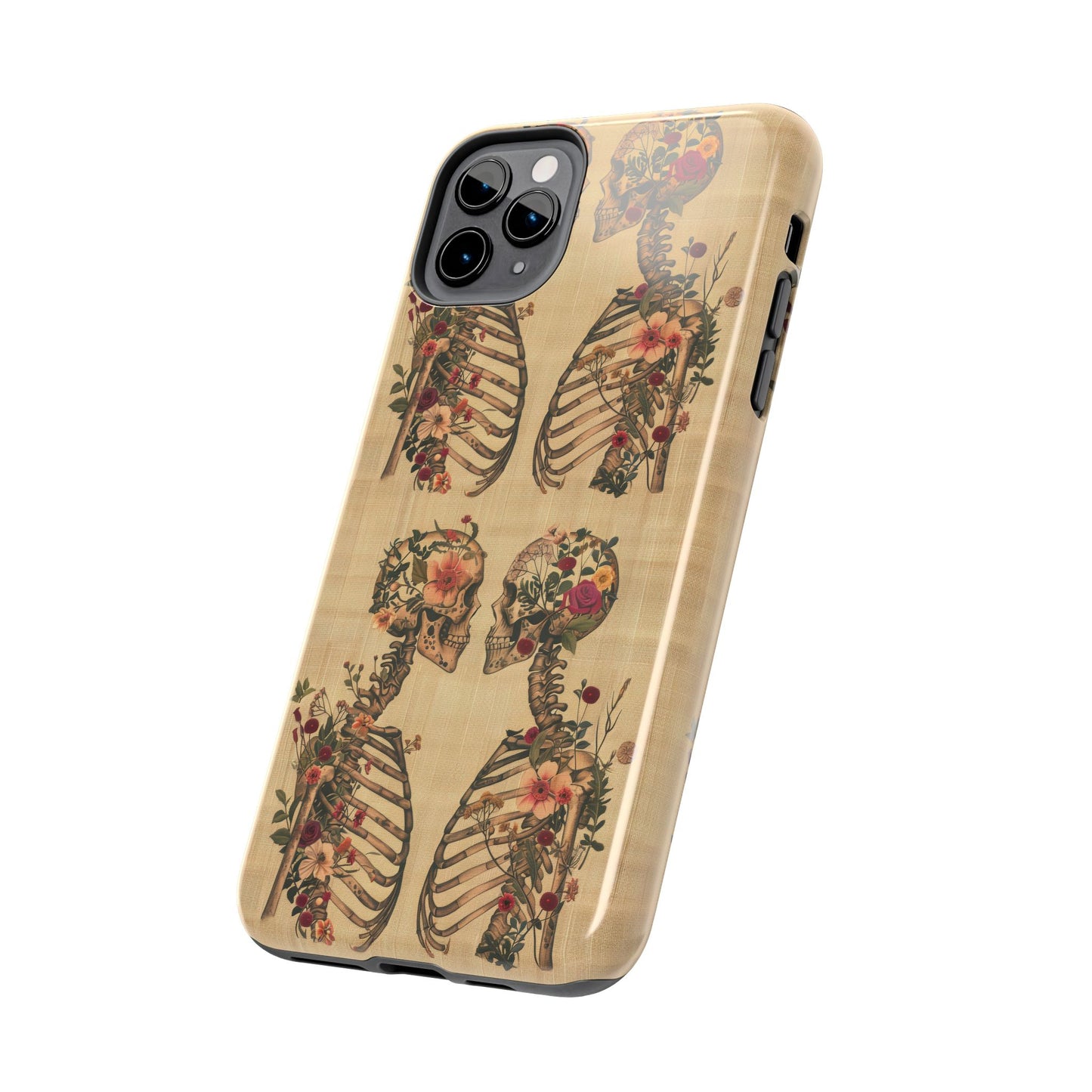 Floral Skeleton Tough Phone Cases, Unique Halloween Accessories, Stylish Gift for Graphic Lovers, Durable and Protective, Boho Chic Design