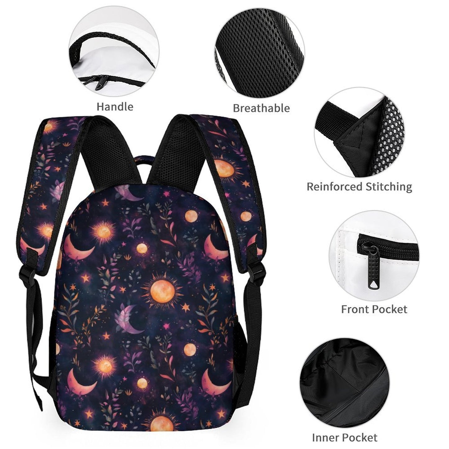 Watercolor Celestial Moons and Flowers Backpack School Set