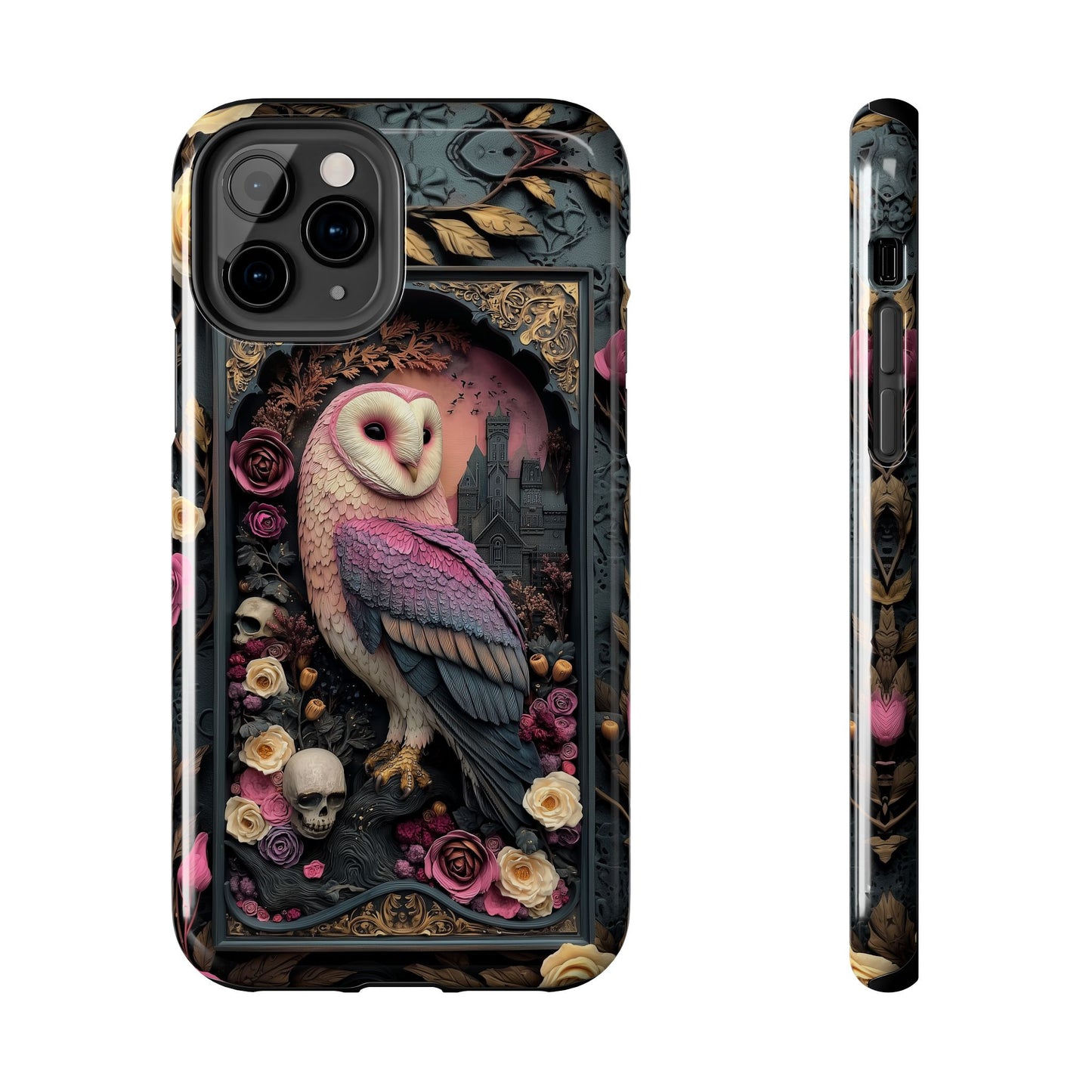 Gothic Owl Tough Phone Case - Unique Floral Design