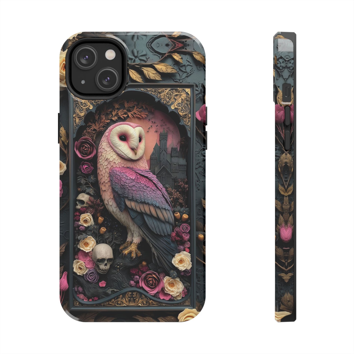 Gothic Owl Tough Phone Case - Unique Floral Design