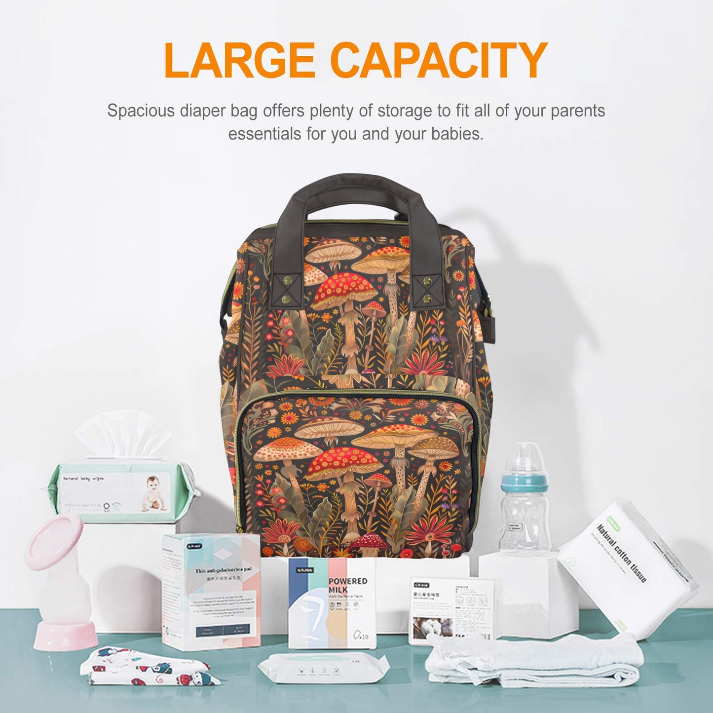 Boho Mushrooms Diaper Backpack