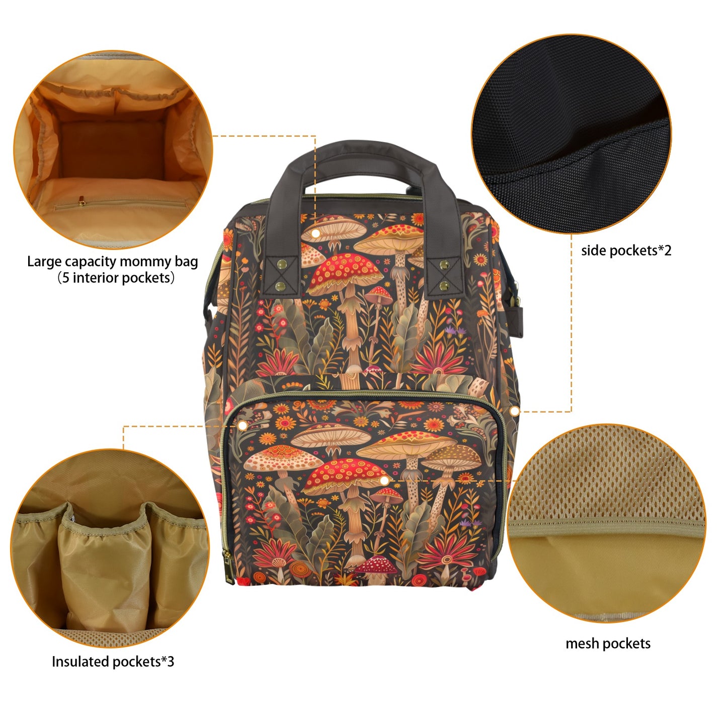 Boho Mushrooms Diaper Backpack