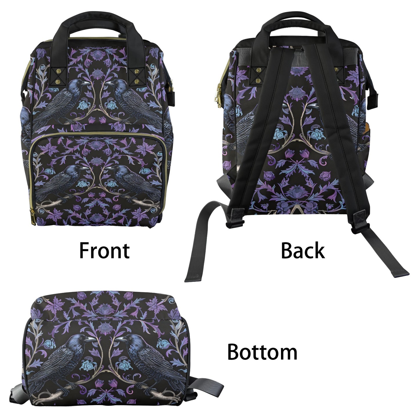 Gothic Violet Ravens Multifunctional Diaper Backpack