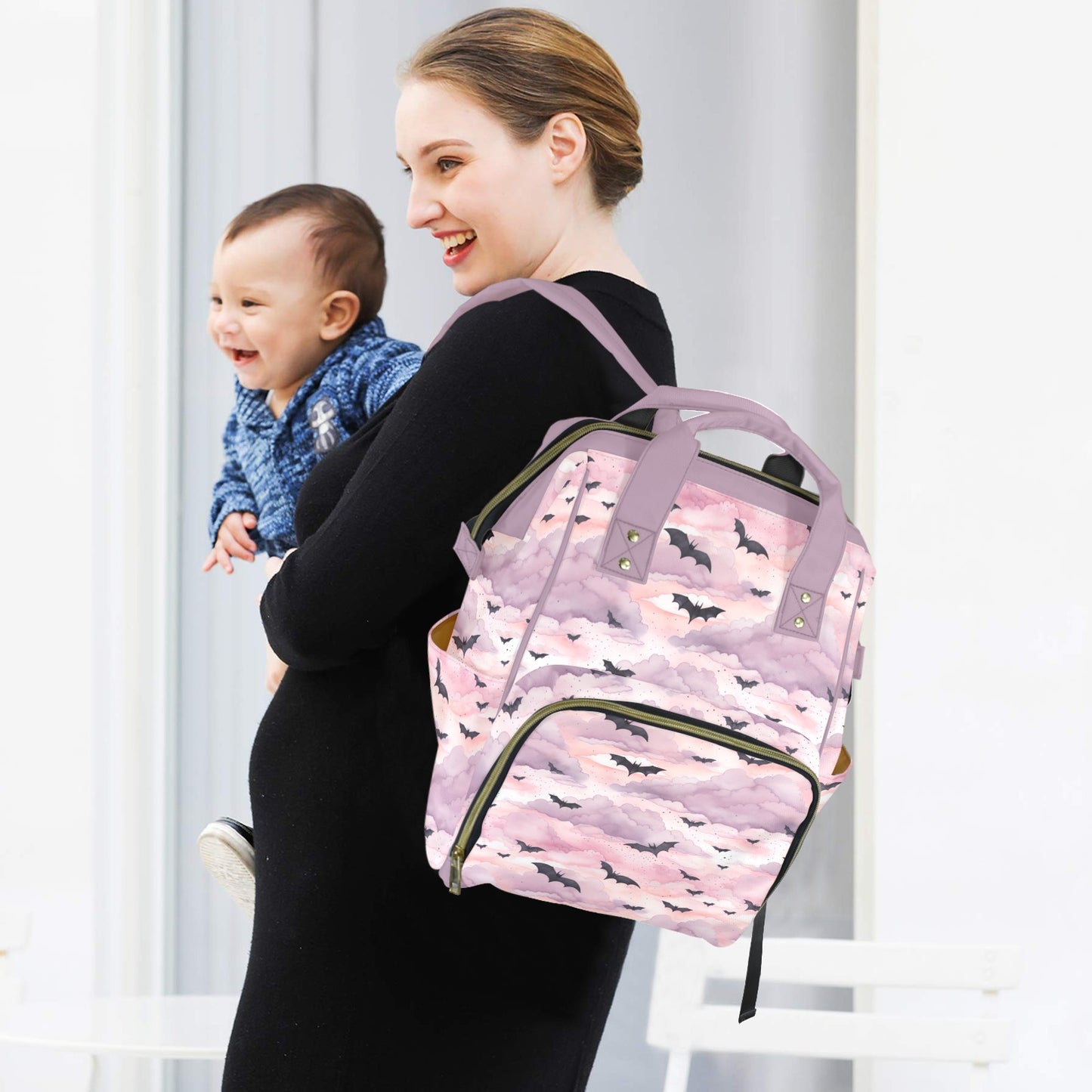 Pastel Witch Pink Bats & Clouds Diaper Backpack