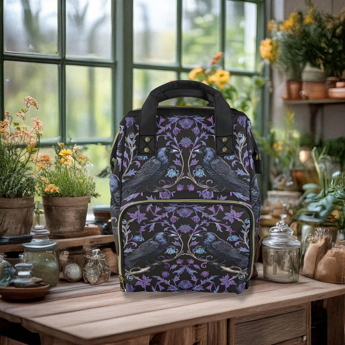 Gothic Violet Ravens Multifunctional Diaper Backpack