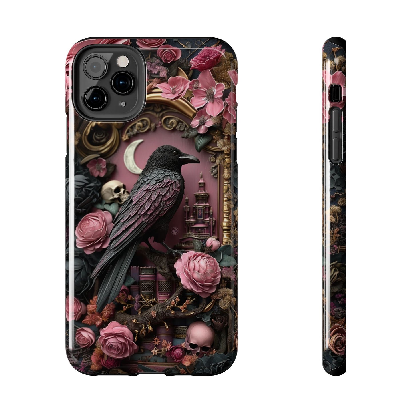 Gothic 3D effect Raven Floral Phone Case