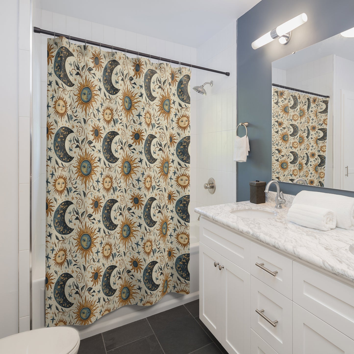 Celestial Sun & Moon Shower Curtain & Bath Mat