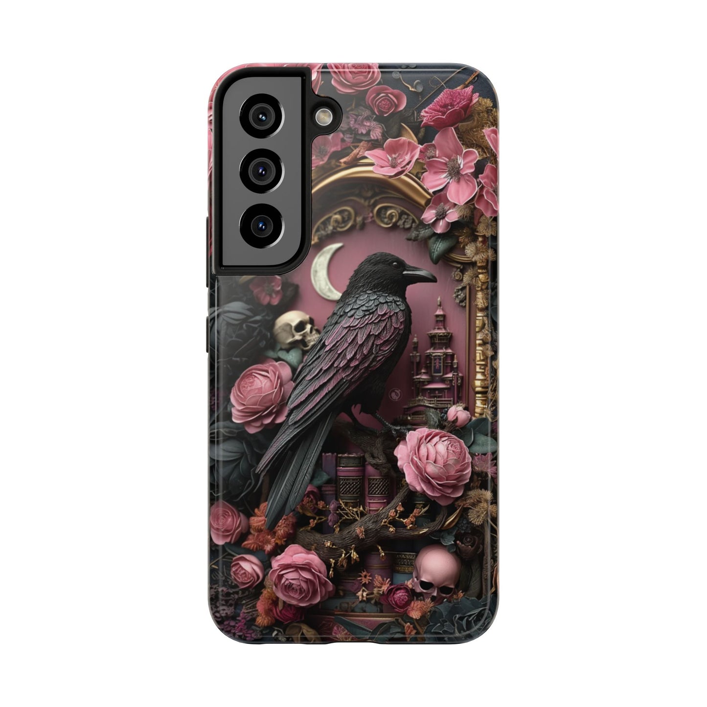 Gothic 3D effect Raven Floral Phone Case