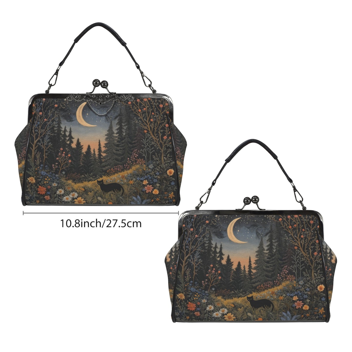 Magical Forest Black Cat Kisslock Purse